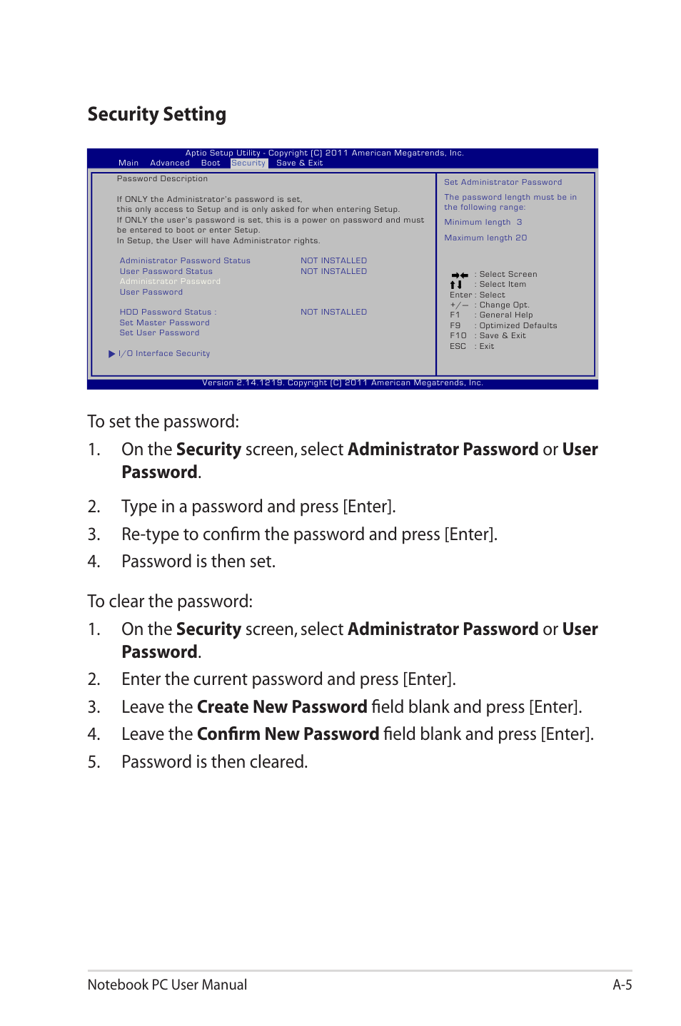 Security setting | Asus X32VM User Manual | Page 77 / 110
