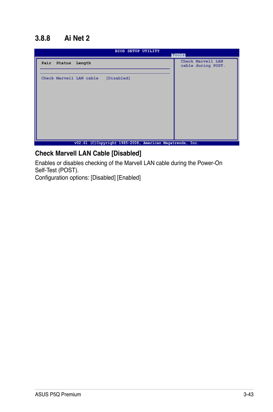 8 ai net 2, Ai net 2 -43, Check marvell lan cable [disabled | Asus P5Q Premium User Manual | Page 115 / 196