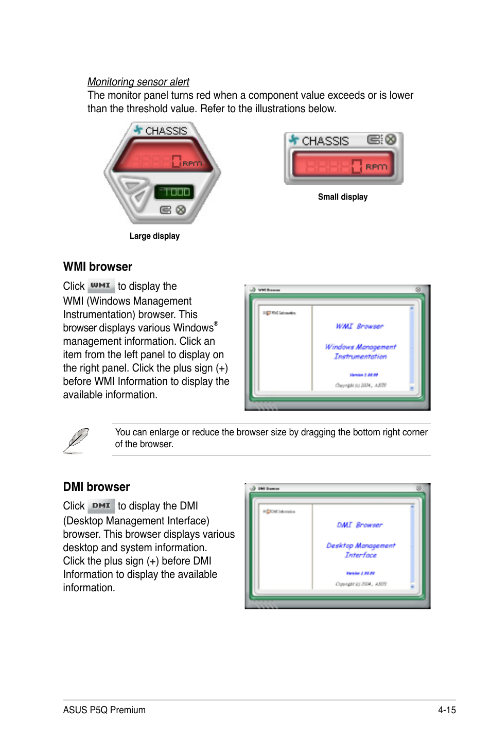 Wmi browser, Dmi browser | Asus P5Q Premium User Manual | Page 133 / 196