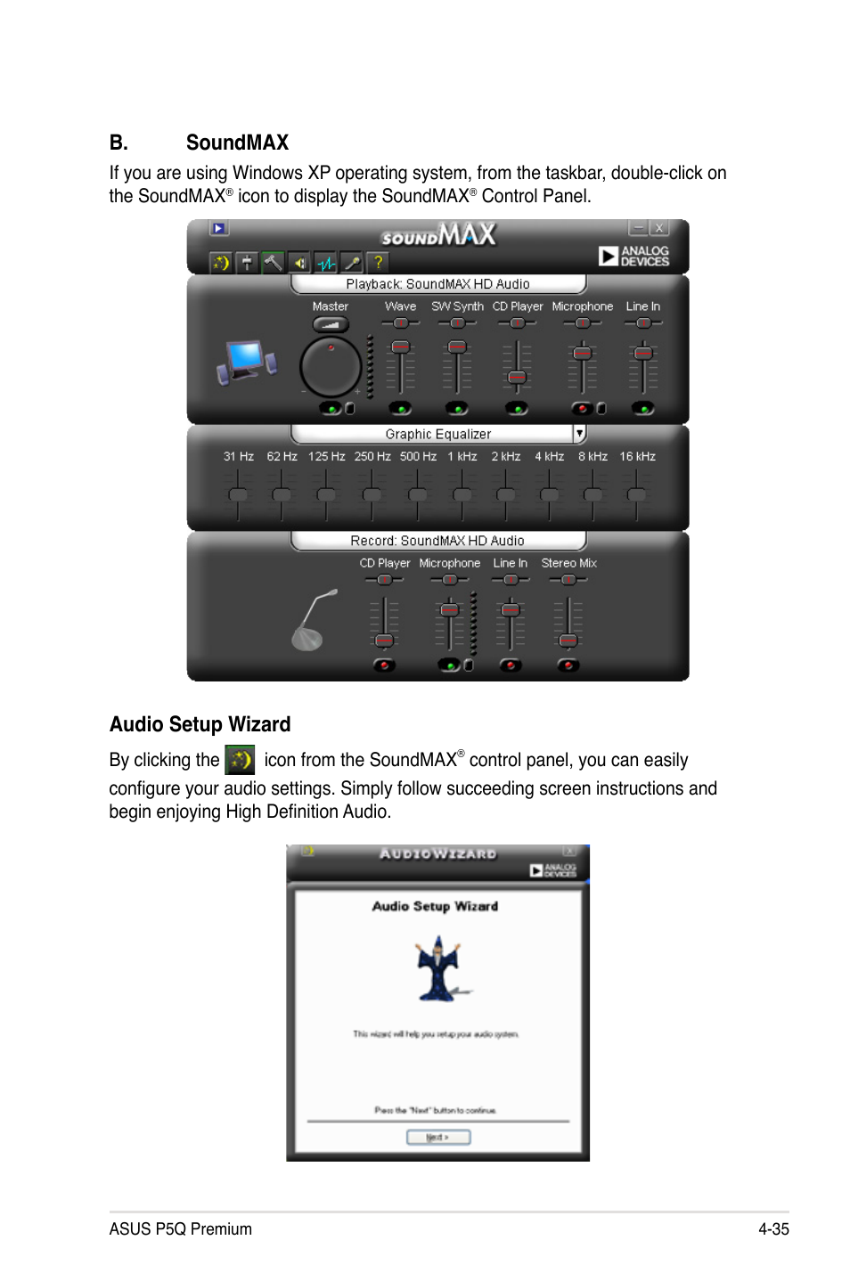 Audio setup wizard, B. soundmax | Asus P5Q Premium User Manual | Page 153 / 196