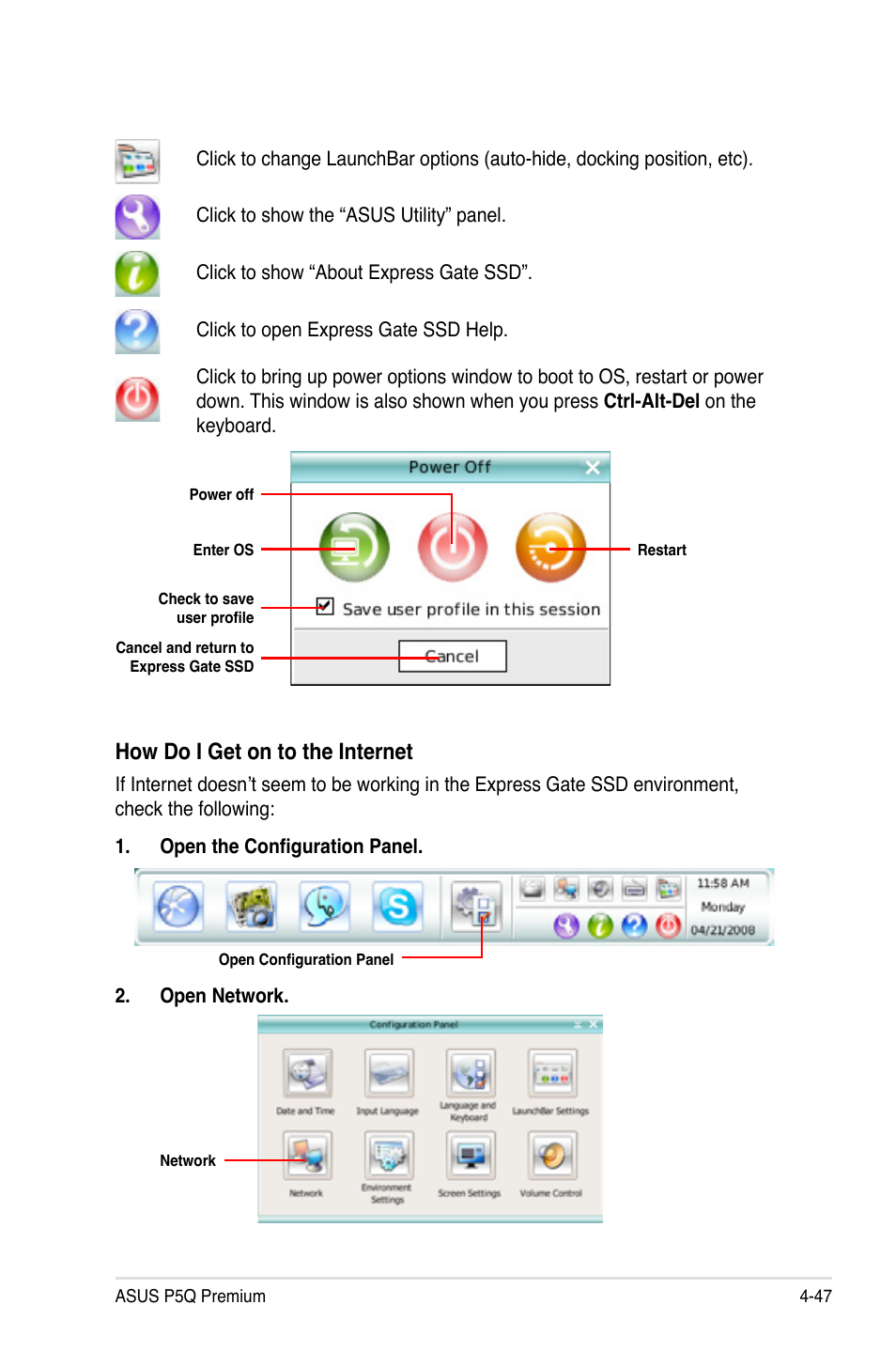 How do i get on to the internet | Asus P5Q Premium User Manual | Page 165 / 196