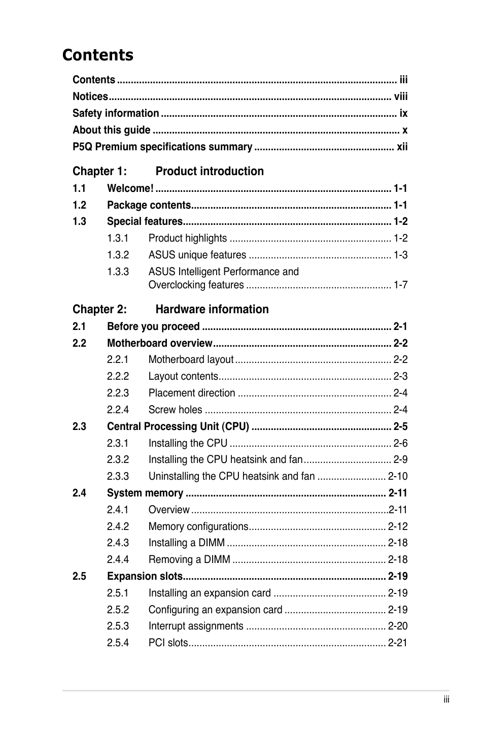 Asus P5Q Premium User Manual | Page 3 / 196