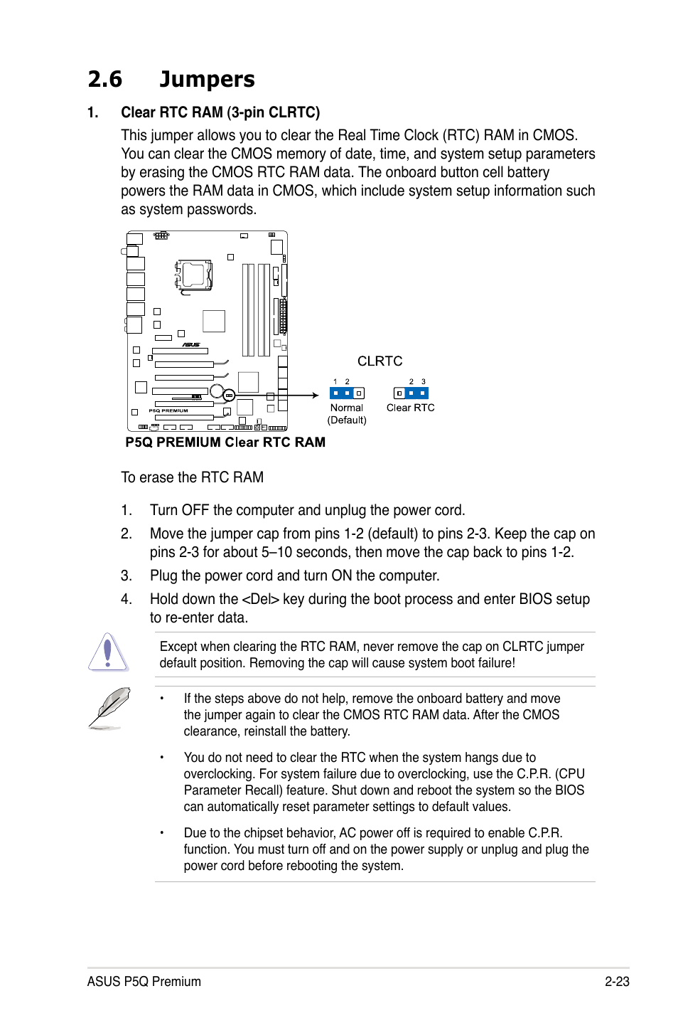 6 jumpers, Jumpers -23 | Asus P5Q Premium User Manual | Page 49 / 196