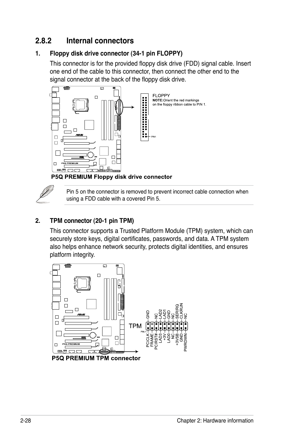 2 internal connectors, Internal connectors -28 | Asus P5Q Premium User Manual | Page 54 / 196