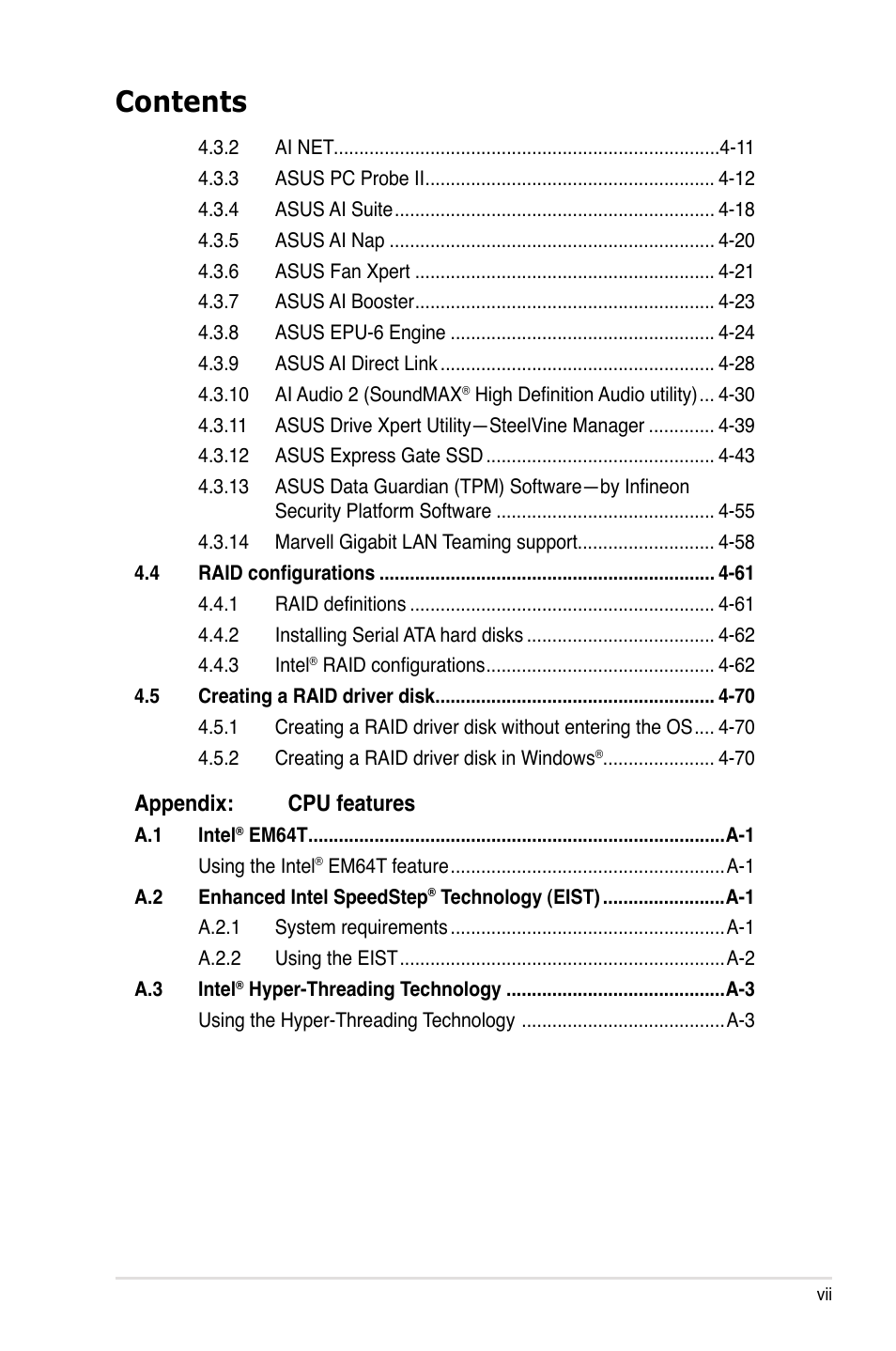 Asus P5Q Premium User Manual | Page 7 / 196