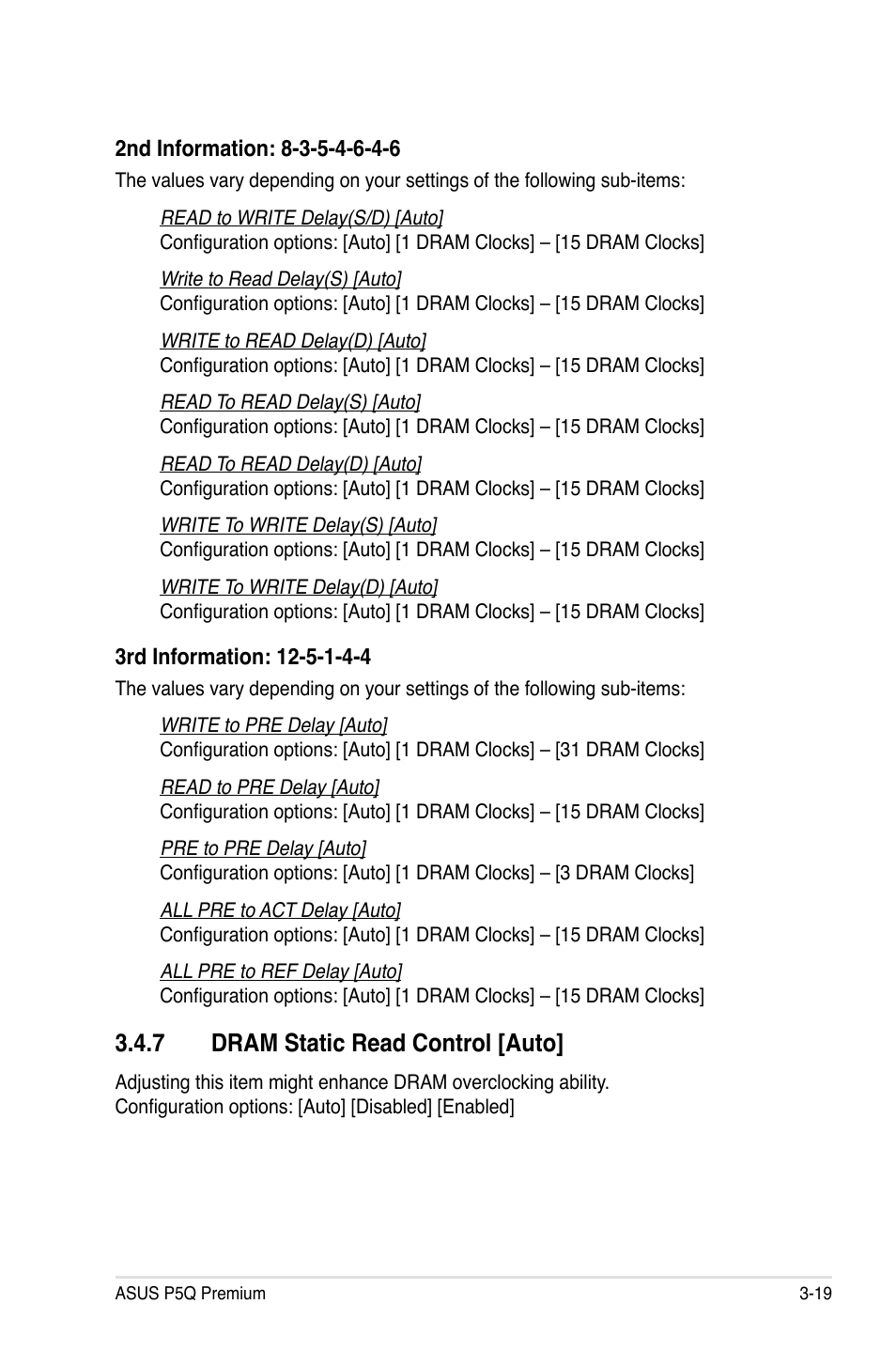 7 dram static read control [auto, Dram static read control -19 | Asus P5Q Premium User Manual | Page 91 / 196