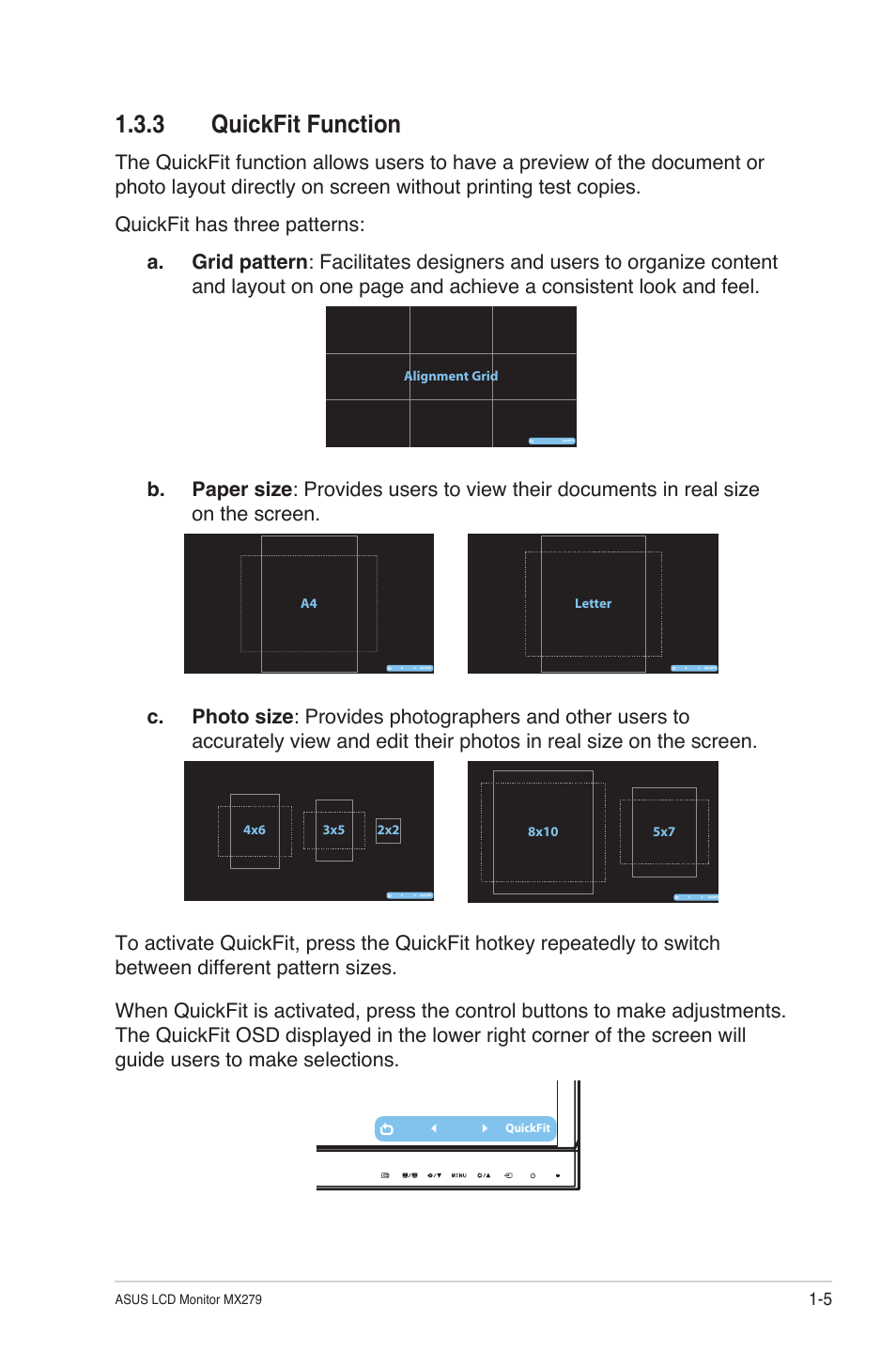 3 quickfit function, Quickfit function -5 | Asus MX279H User Manual | Page 12 / 23