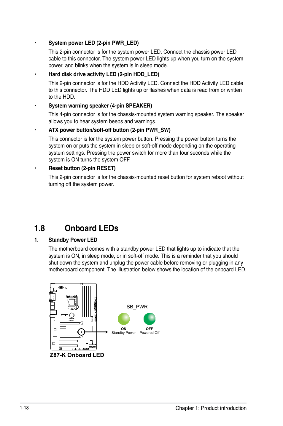 8 onboard leds | Asus Z87-K User Manual | Page 26 / 74