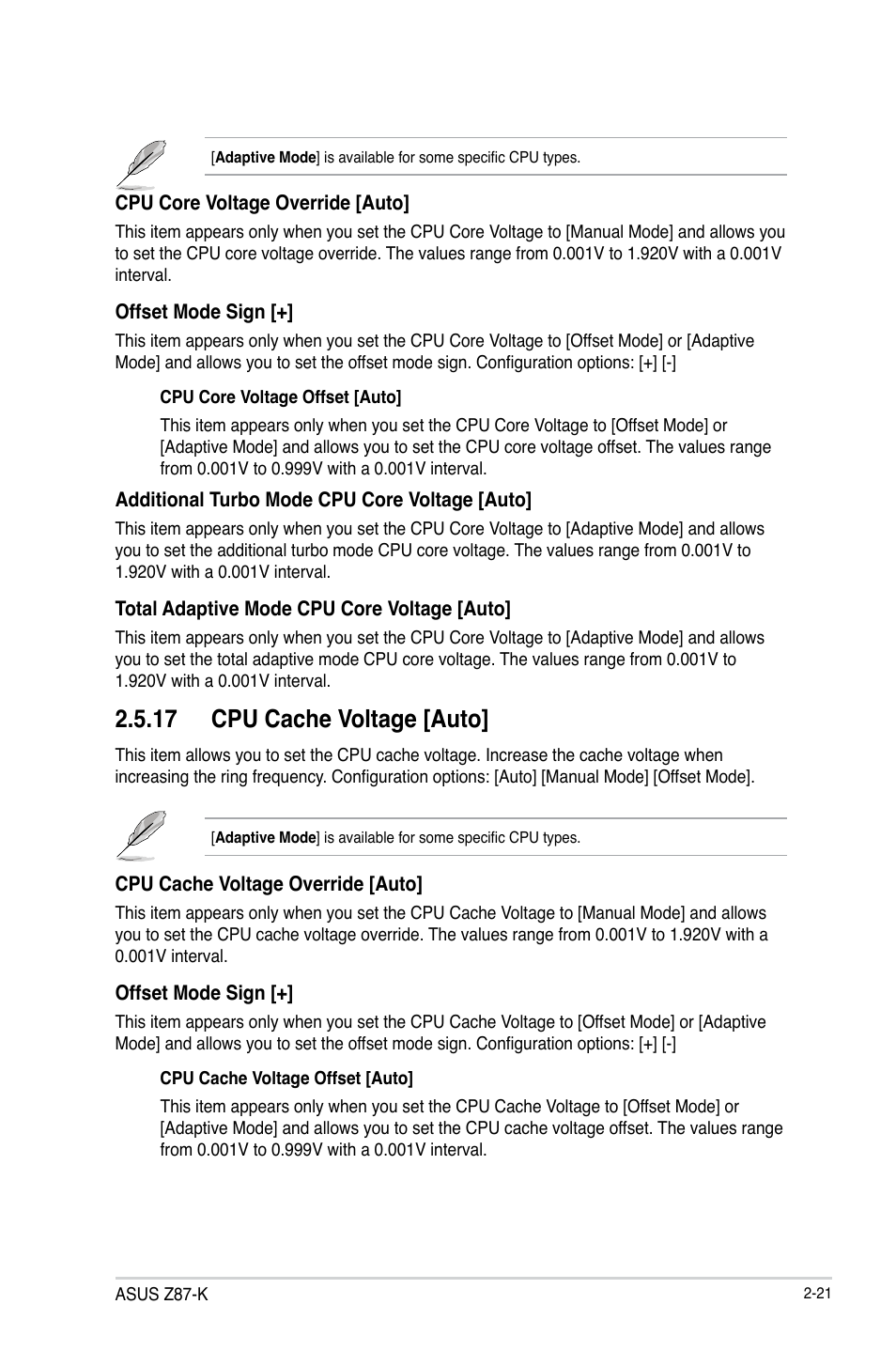 17 cpu cache voltage [auto | Asus Z87-K User Manual | Page 48 / 74