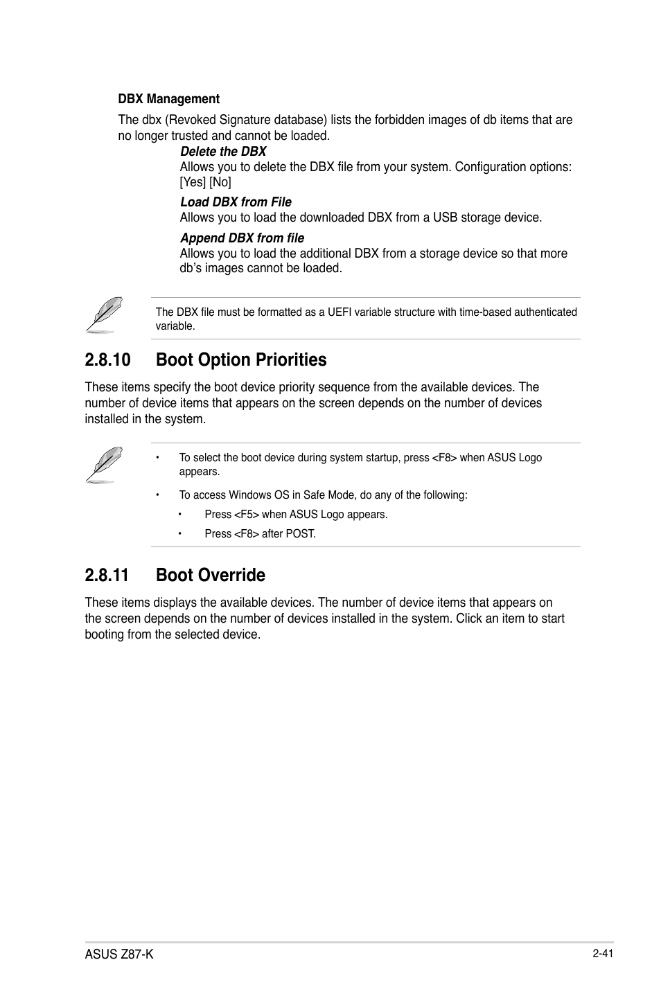 10 boot option priorities, 11 boot override | Asus Z87-K User Manual | Page 68 / 74