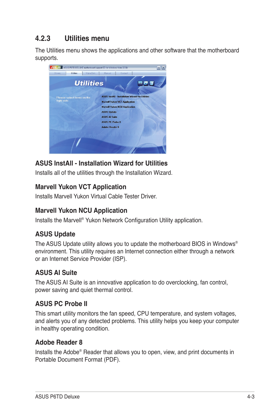 3 utilities menu, Utilities menu -3 | Asus P6TD Deluxe User Manual | Page 119 / 178