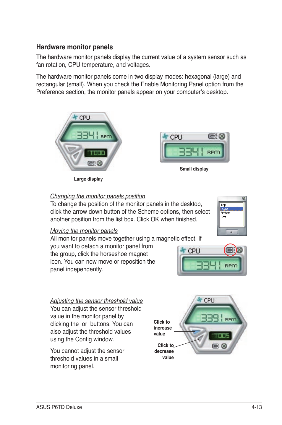 Hardware monitor panels | Asus P6TD Deluxe User Manual | Page 129 / 178