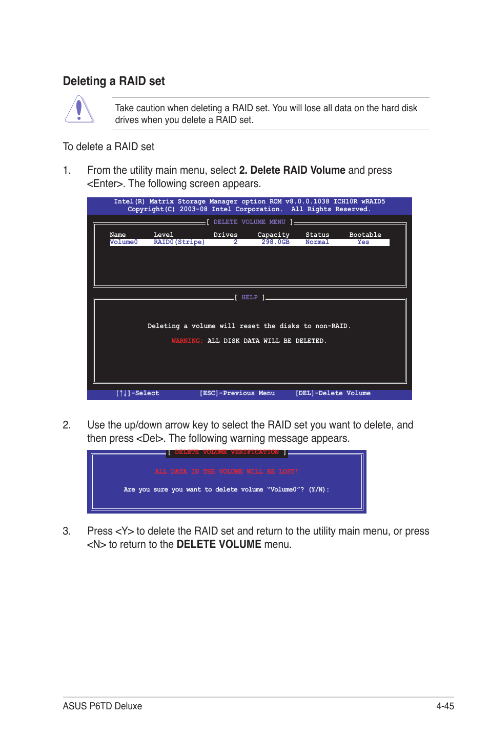 Deleting a raid set | Asus P6TD Deluxe User Manual | Page 161 / 178