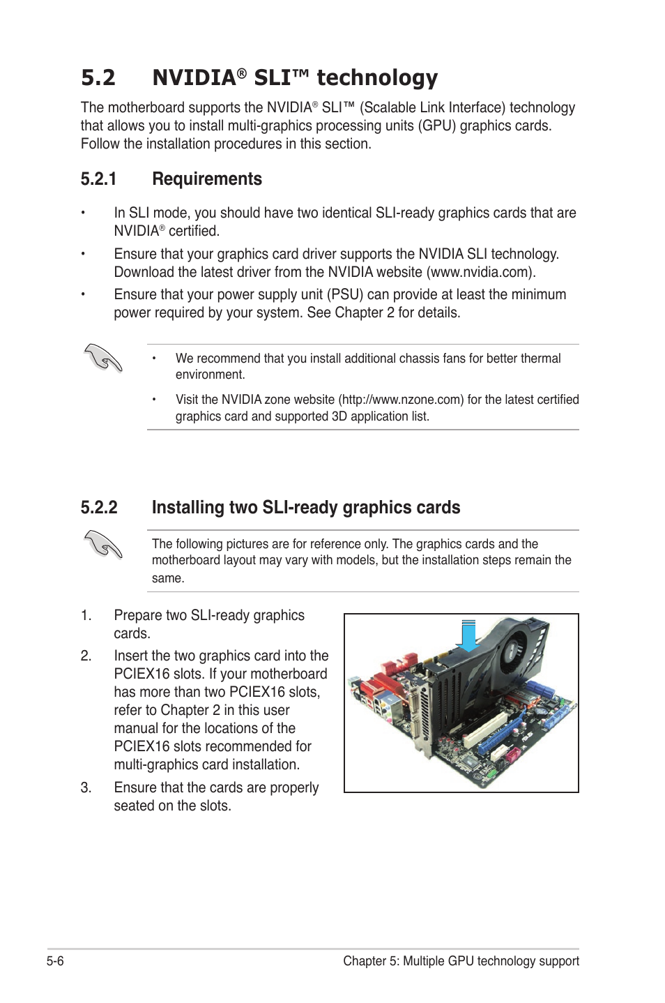 2 nvidia® sli™ technology, 1 requirements, 2 installing two sli-ready graphics cards | Nvidia, Sli™ technology -6, Requirements -6, Installing two sli-ready graphics cards -6, 2 nvidia, Sli™ technology | Asus P6TD Deluxe User Manual | Page 174 / 178