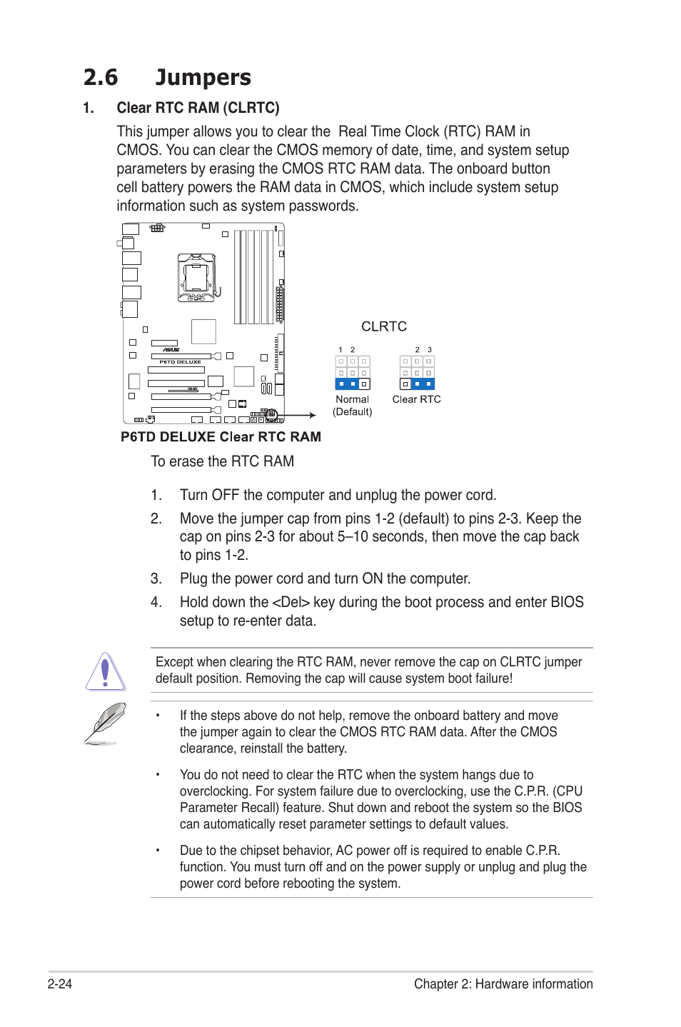 6 jumpers, Jumpers -24 | Asus P6TD Deluxe User Manual | Page 52 / 178