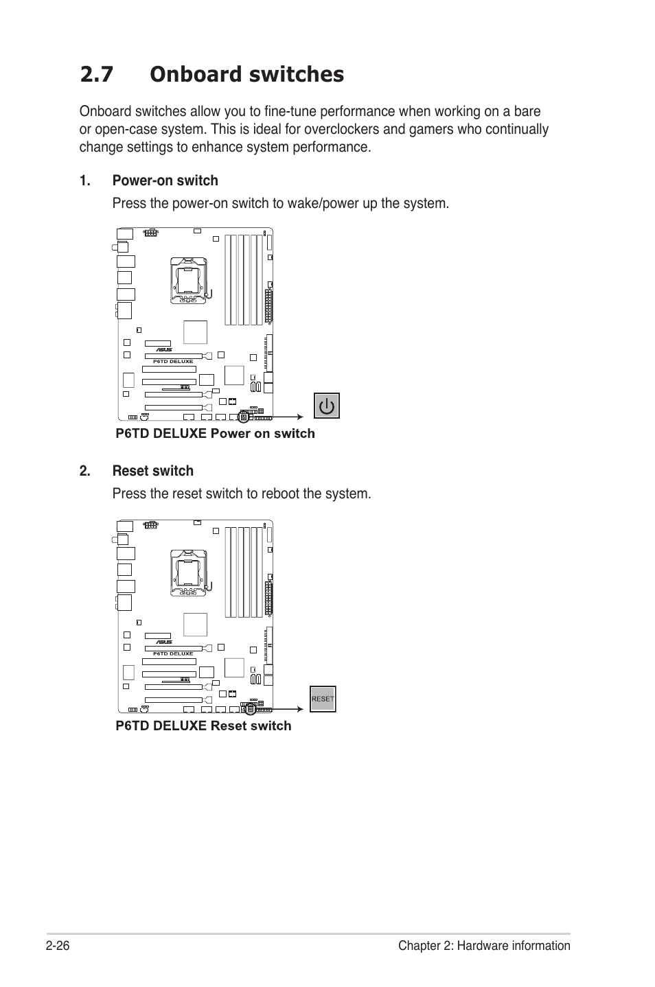 7 onboard switches, Onboard switches -26 | Asus P6TD Deluxe User Manual | Page 54 / 178