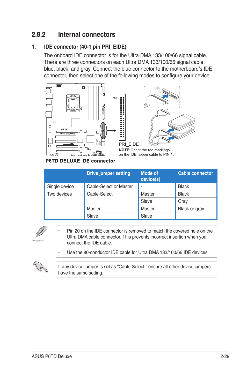 2 internal connectors, Internal connectors -29 | Asus P6TD Deluxe User Manual | Page 57 / 178