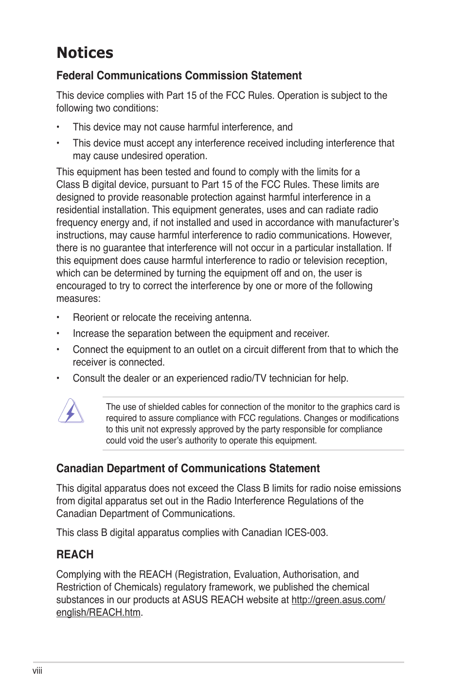 Notices | Asus P6TD Deluxe User Manual | Page 8 / 178