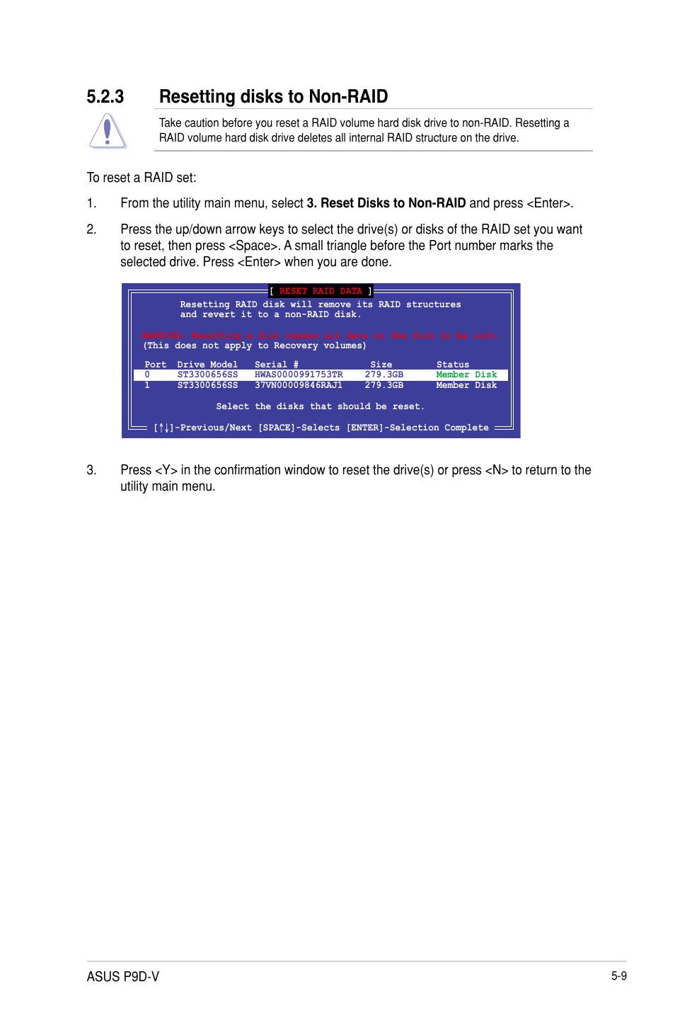 3 resetting disks to non-raid | Asus P9D-V User Manual | Page 105 / 150