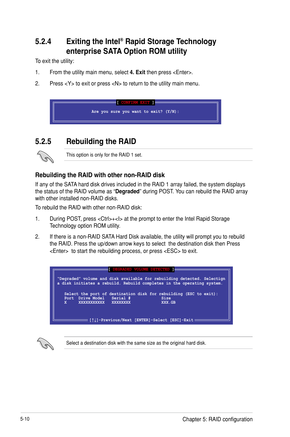 5 rebuilding the raid, 4 exiting the intel | Asus P9D-V User Manual | Page 106 / 150