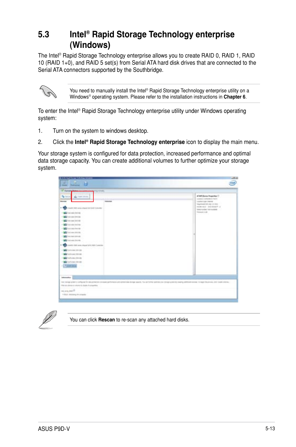 3 intel, Rapid storage technology enterprise (windows) | Asus P9D-V User Manual | Page 109 / 150