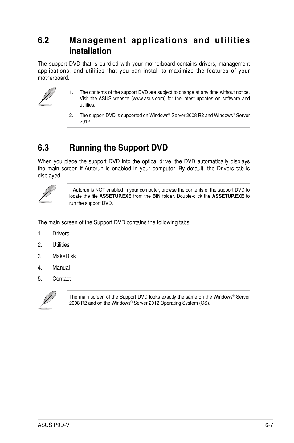 3 running the support dvd, Running the support dvd -7 | Asus P9D-V User Manual | Page 121 / 150