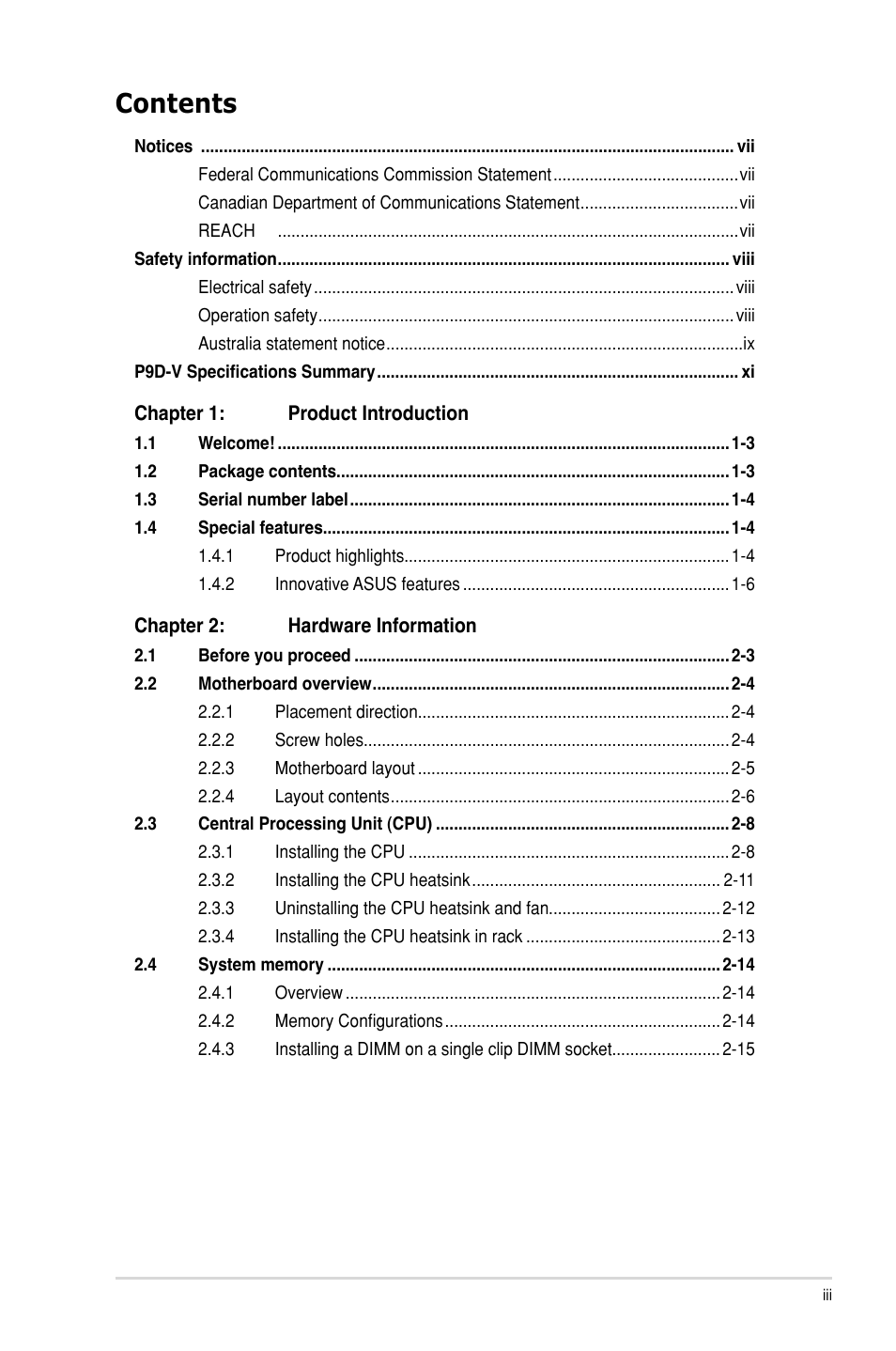 Asus P9D-V User Manual | Page 3 / 150