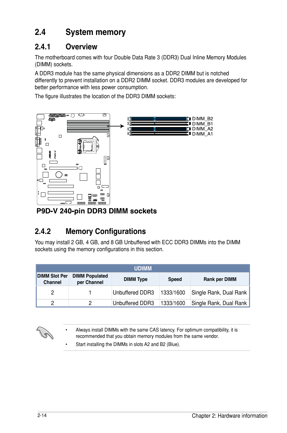 4 system memory, System memory -14 | Asus P9D-V User Manual | Page 32 / 150