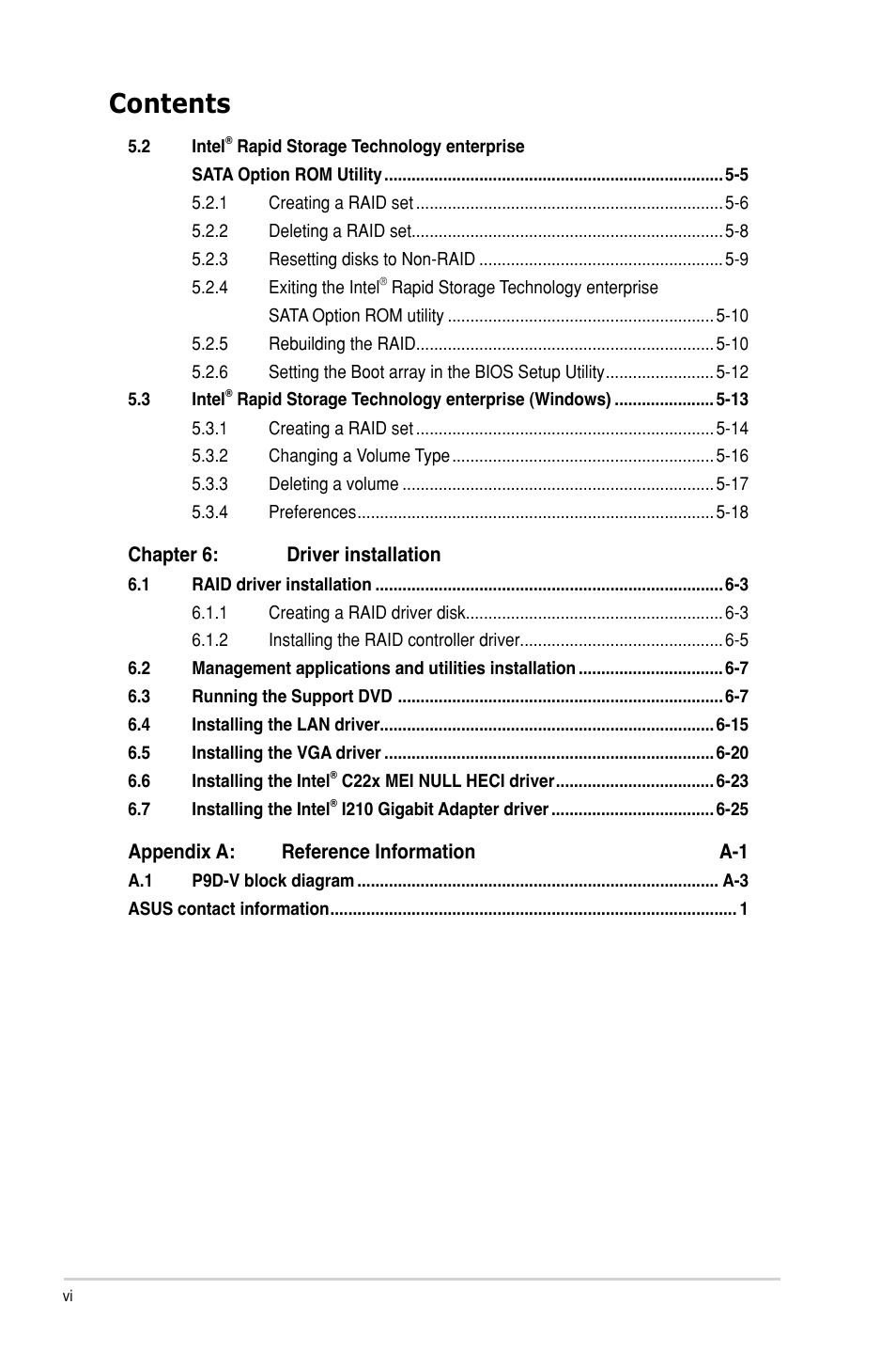 Asus P9D-V User Manual | Page 6 / 150