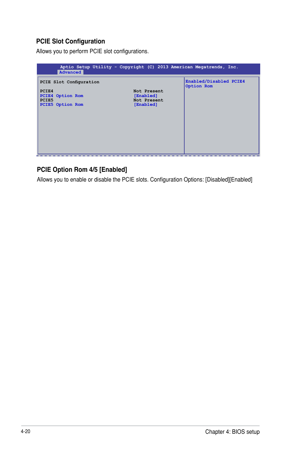 Pcie slot configuration, Pcie option rom 4/5 [enabled | Asus P9D-V User Manual | Page 76 / 150