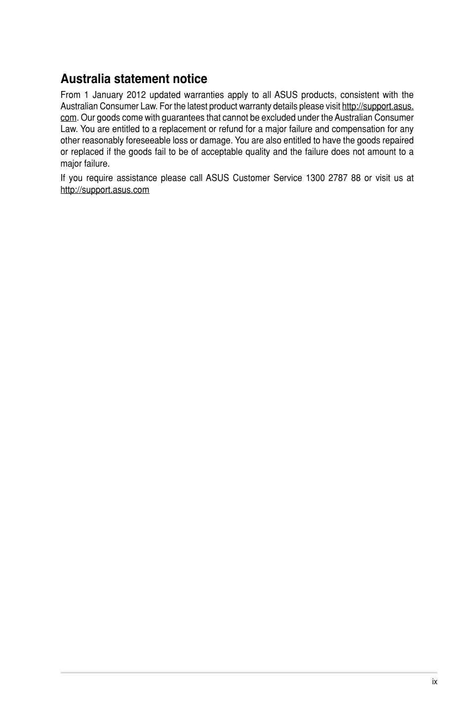 Australia statement notice | Asus P9D-V User Manual | Page 9 / 150