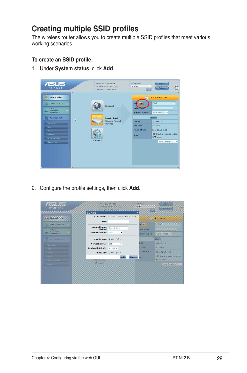 Creating multiple ssid profiles | Asus RT-N12 (VER.B1) User Manual | Page 29 / 53