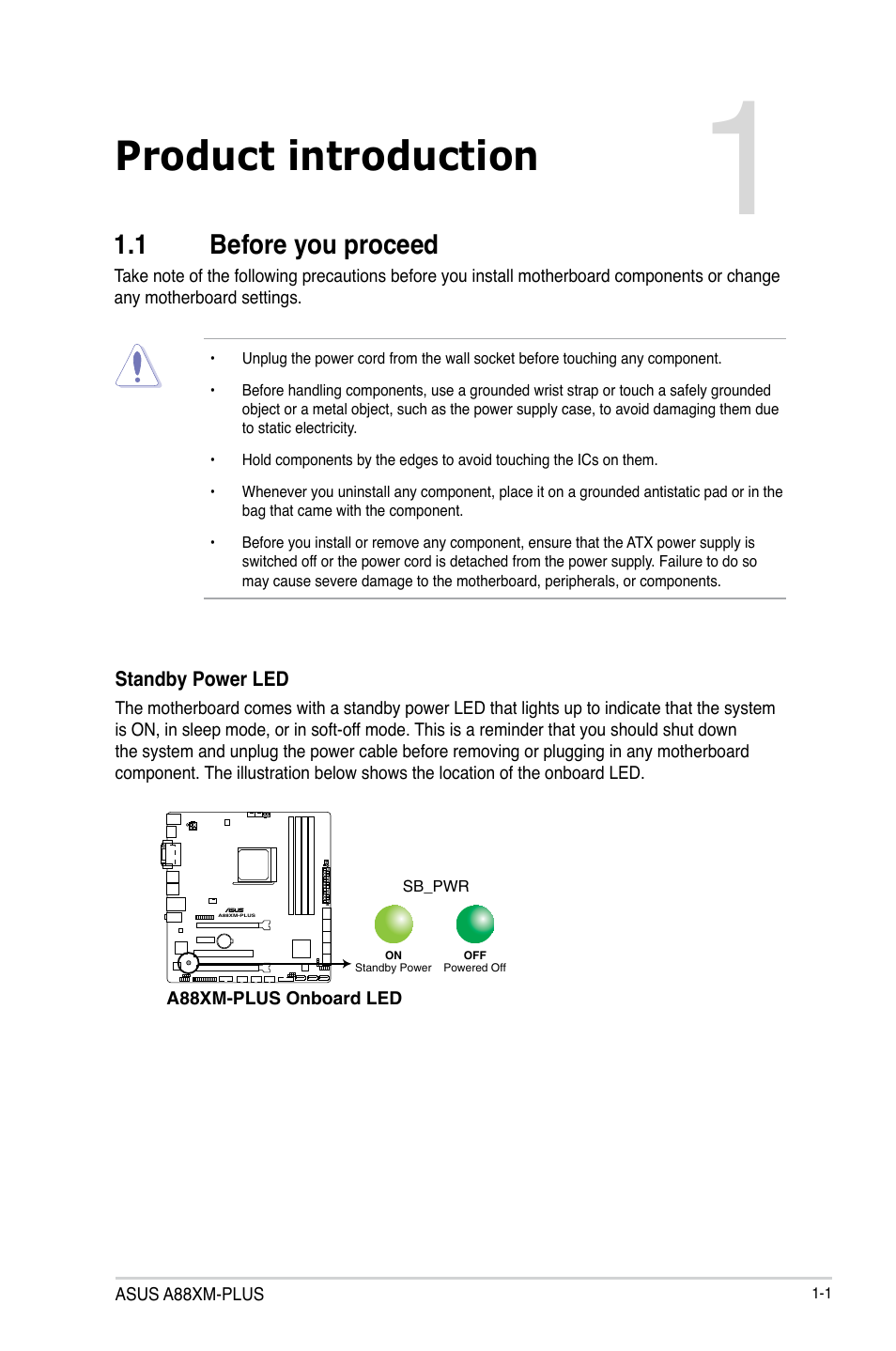 Product introduction, 1 before you proceed, Before you proceed -1 | Asus A88XM-PLUS User Manual | Page 11 / 76