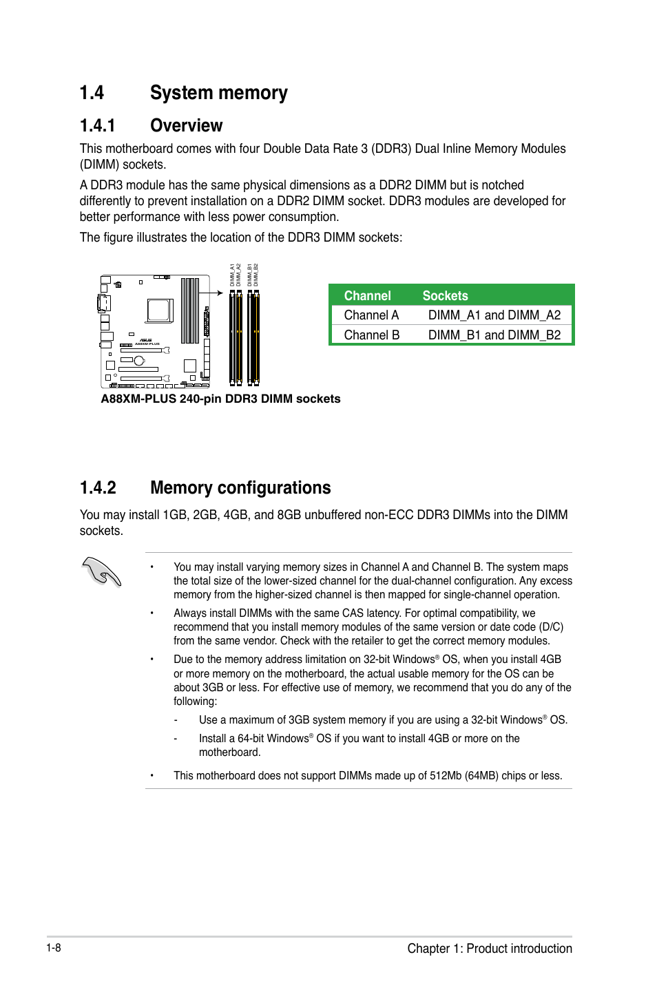 4 system memory, System memory -8, 1 overview | Asus A88XM-PLUS User Manual | Page 18 / 76