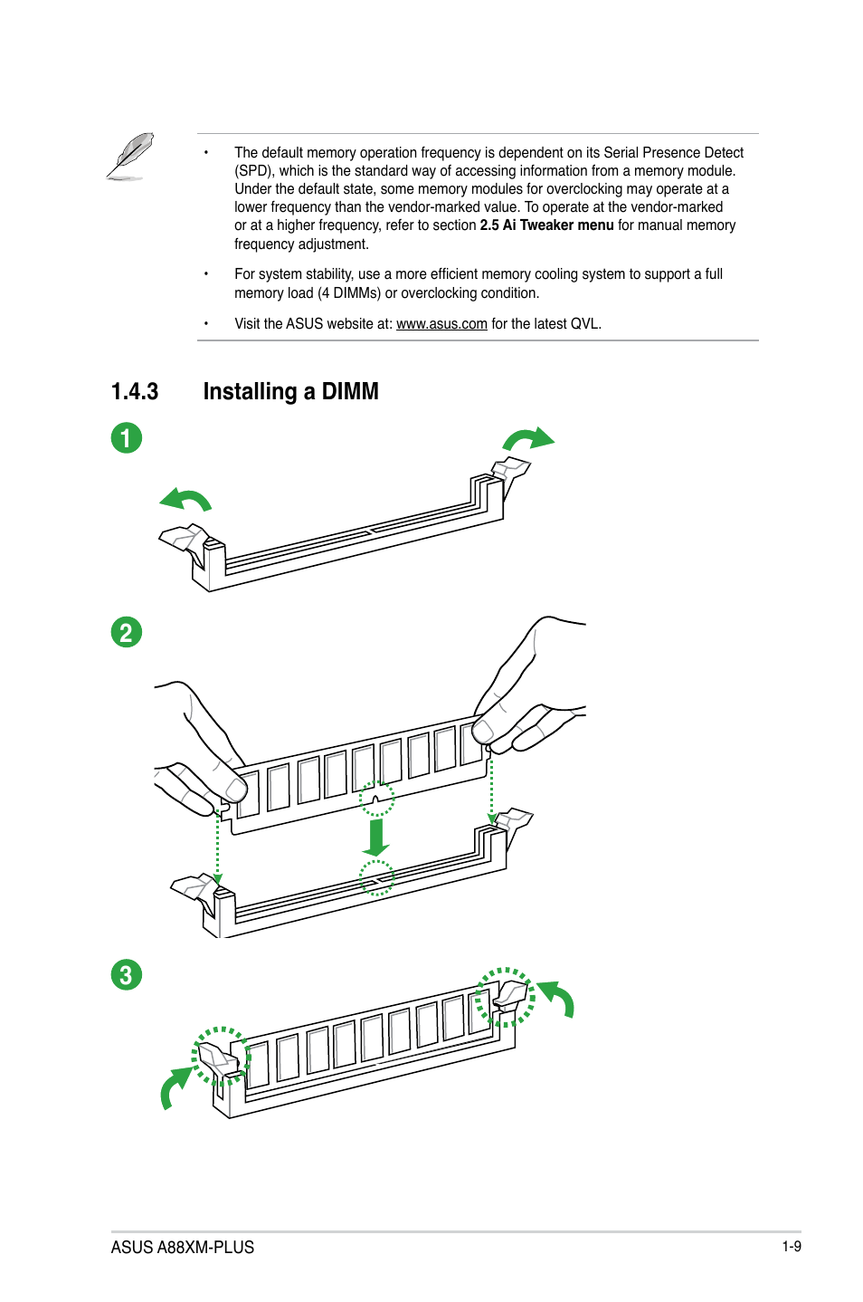 3 installing a dimm | Asus A88XM-PLUS User Manual | Page 19 / 76