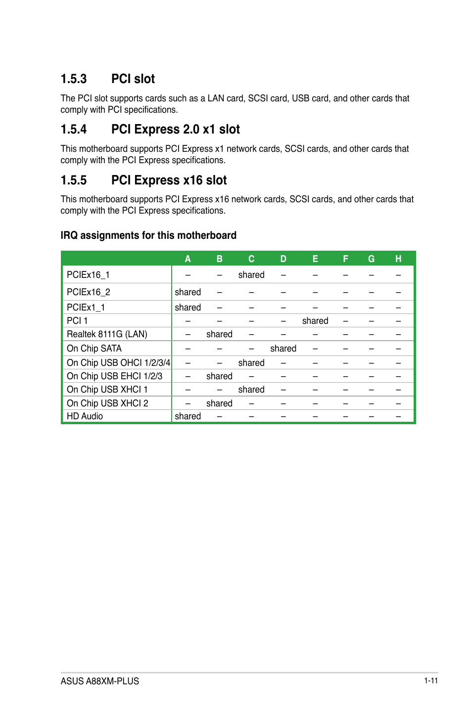 3 pci slot, 4 pci express 2.0 x1 slot, 5 pci express x16 slot | Asus A88XM-PLUS User Manual | Page 21 / 76