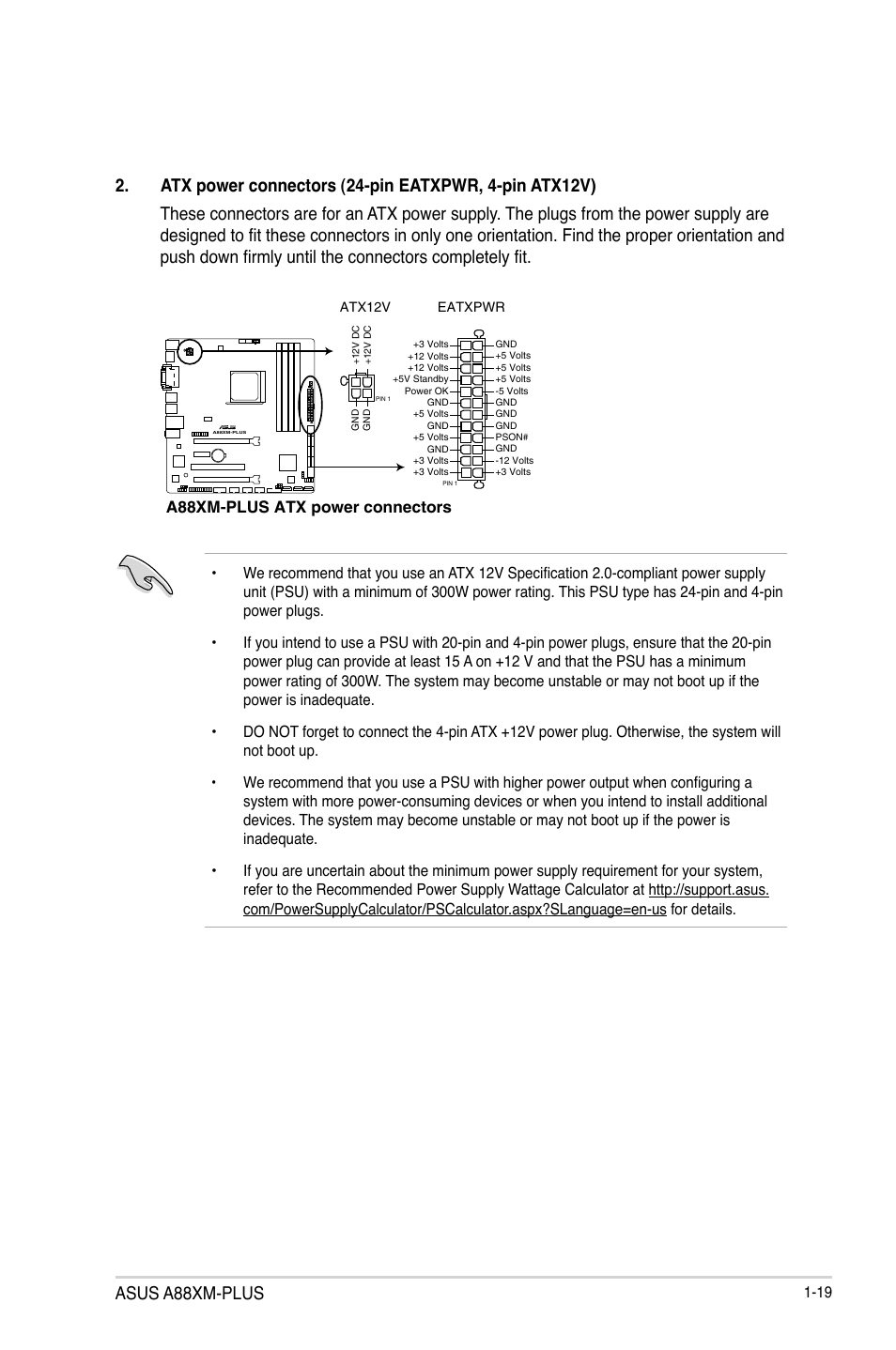 Asus a88xm-plus, A88xm-plus atx power connectors | Asus A88XM-PLUS User Manual | Page 29 / 76