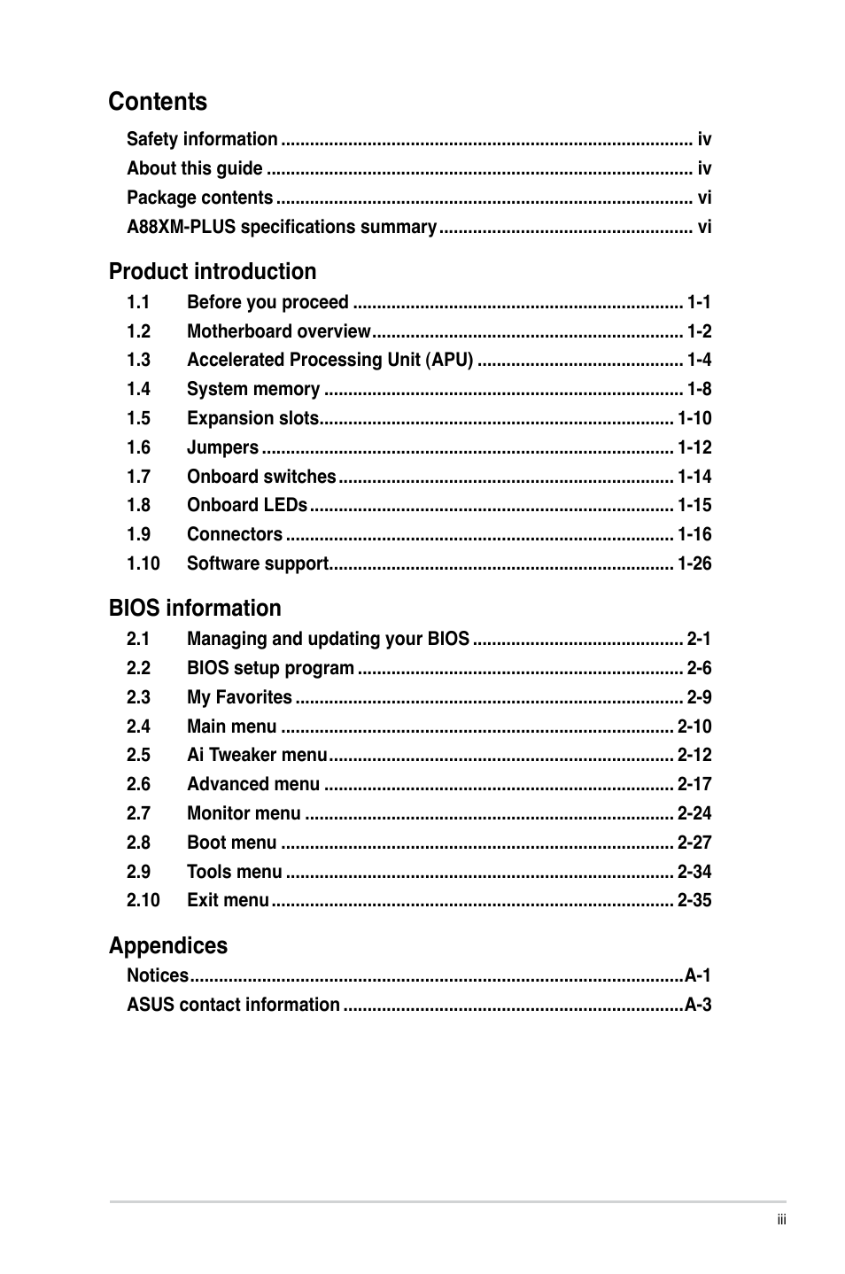 Asus A88XM-PLUS User Manual | Page 3 / 76