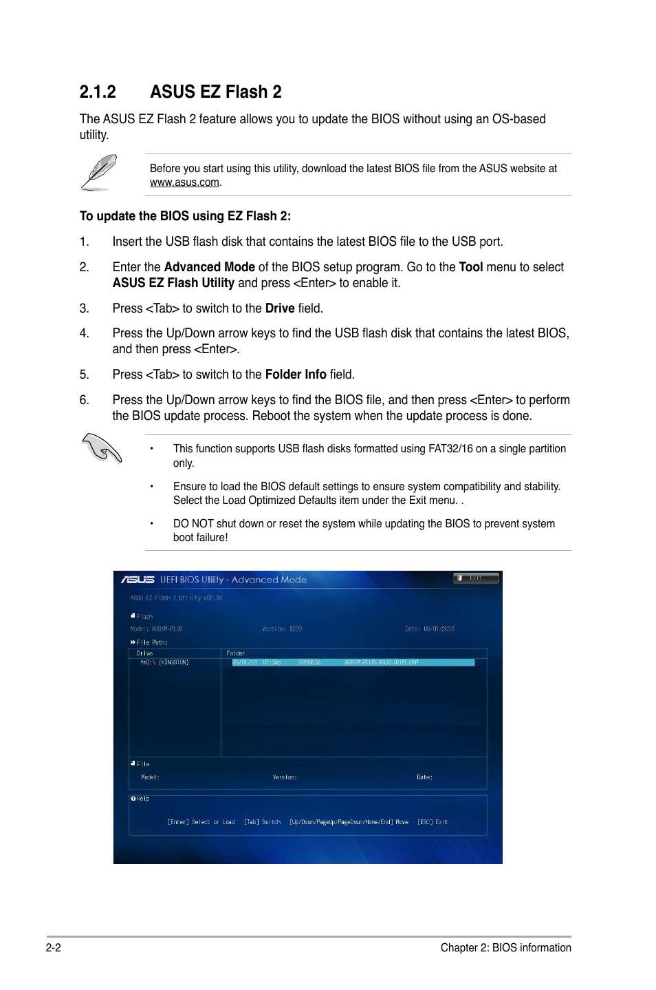 2 asus ez flash 2 | Asus A88XM-PLUS User Manual | Page 38 / 76