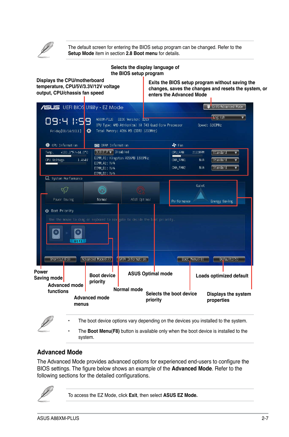 Advanced mode | Asus A88XM-PLUS User Manual | Page 43 / 76