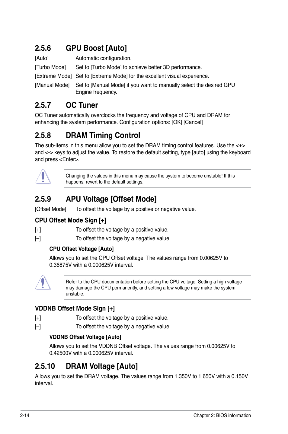 6 gpu boost [auto, 7 oc tuner, 8 dram timing control | 9 apu voltage [offset mode, 10 dram voltage [auto | Asus A88XM-PLUS User Manual | Page 50 / 76