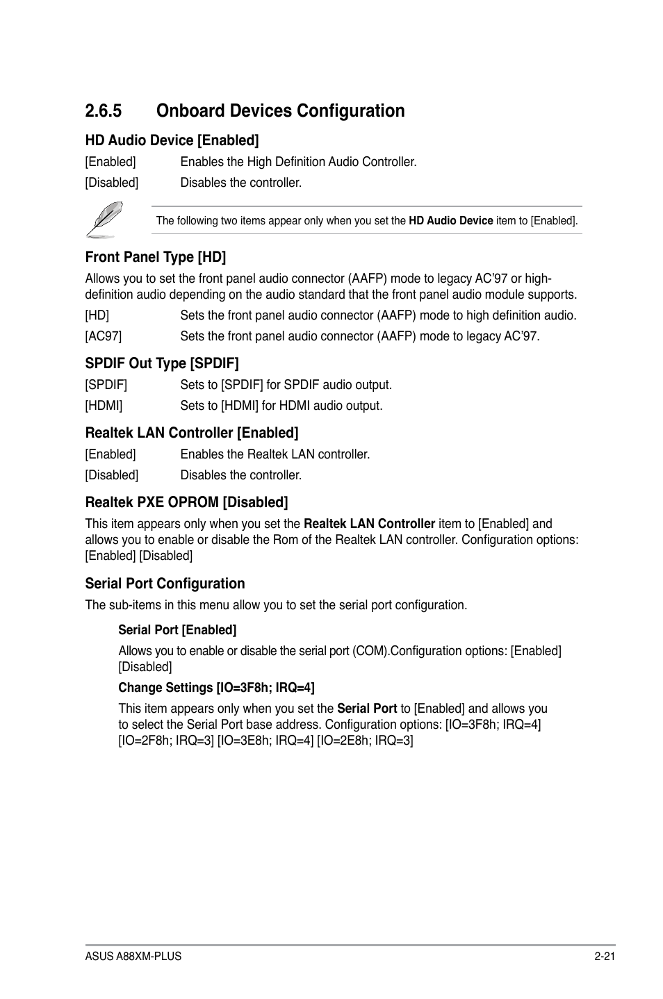 5 onboard devices configuration | Asus A88XM-PLUS User Manual | Page 57 / 76