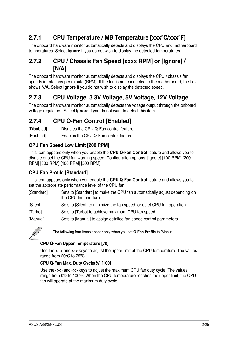 1 cpu temperature / mb temperature [xxxºc/xxxºf, 4 cpu q-fan control [enabled | Asus A88XM-PLUS User Manual | Page 61 / 76