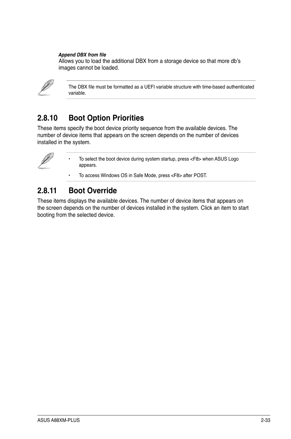 10 boot option priorities, 11 boot override | Asus A88XM-PLUS User Manual | Page 69 / 76