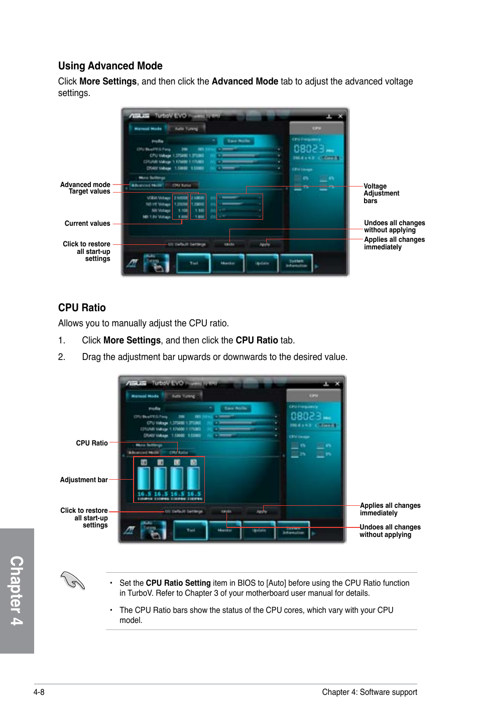 Chapter 4, Using advanced mode, Cpu ratio | Asus F1A75-V PRO User Manual | Page 100 / 124