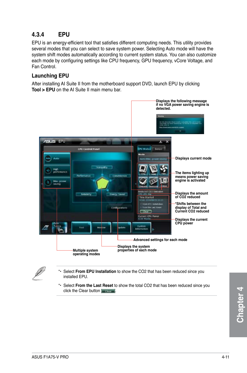 4 epu, Epu -11, Chapter 4 | Launching epu | Asus F1A75-V PRO User Manual | Page 103 / 124