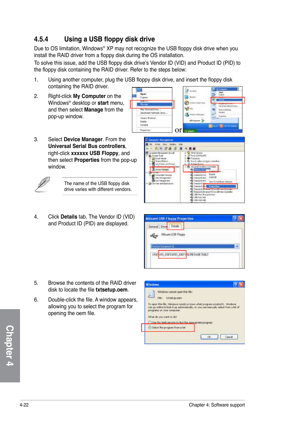 4 using a usb floppy disk drive, Using a usb floppy disk drive -22, Chapter 4 | Asus F1A75-V PRO User Manual | Page 114 / 124