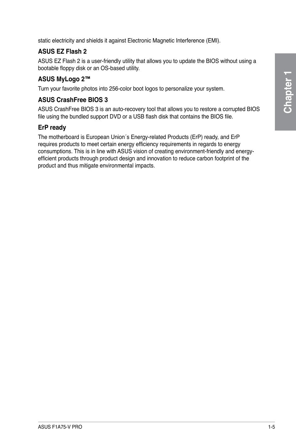 Chapter 1 | Asus F1A75-V PRO User Manual | Page 19 / 124