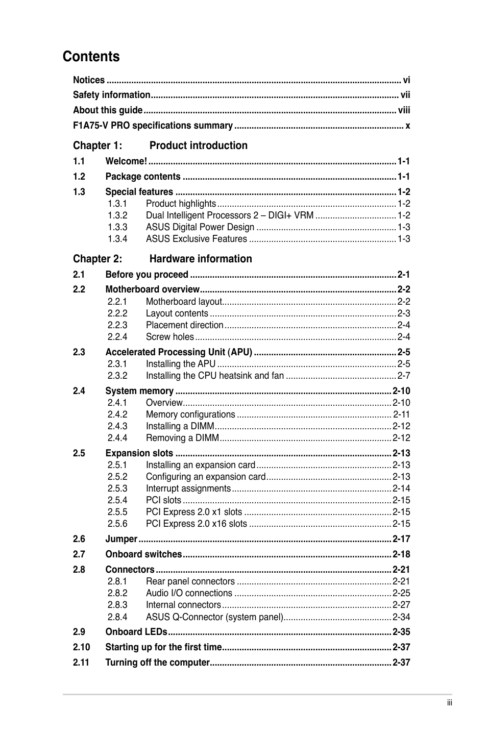 Asus F1A75-V PRO User Manual | Page 3 / 124