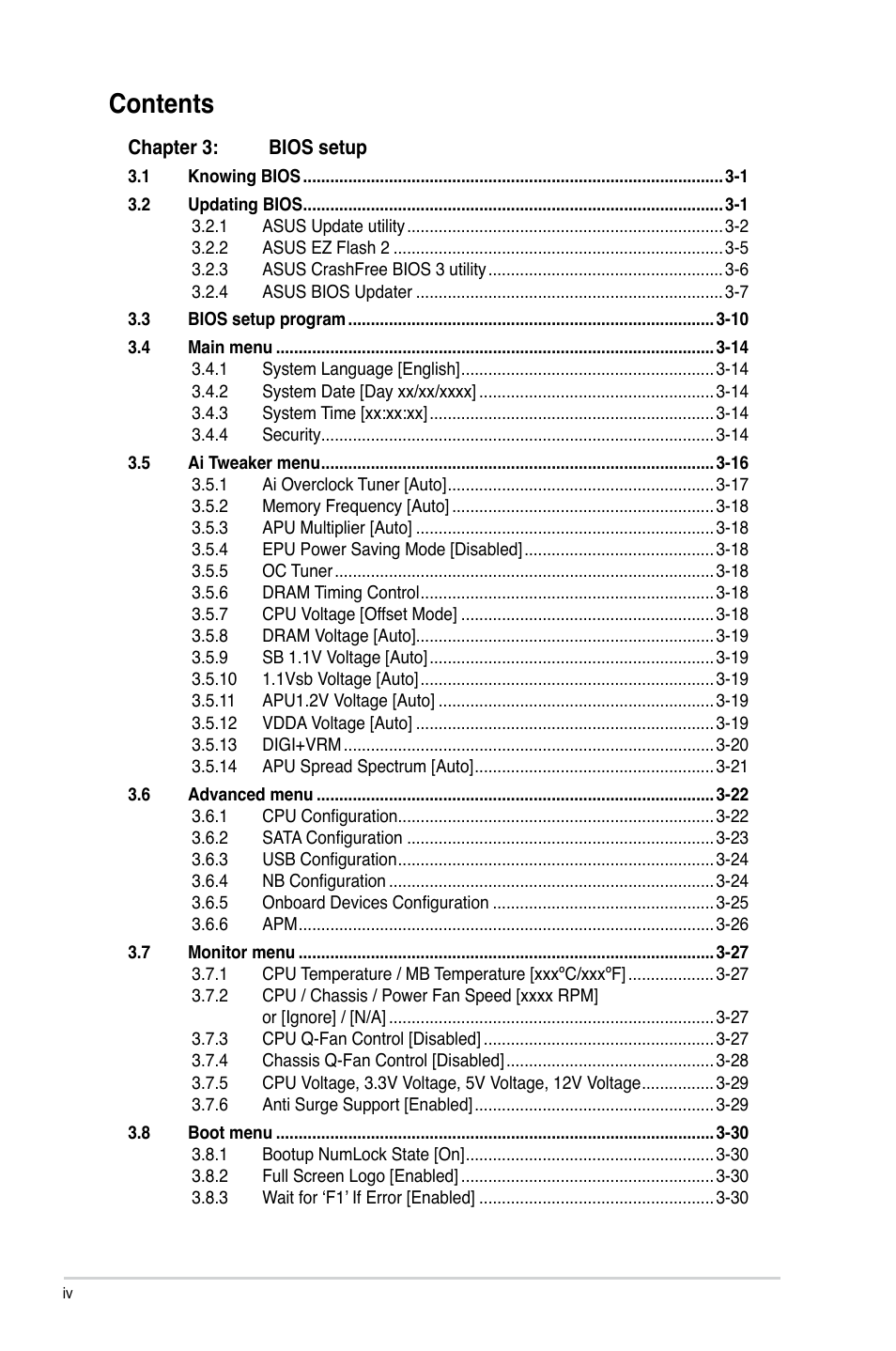Asus F1A75-V PRO User Manual | Page 4 / 124